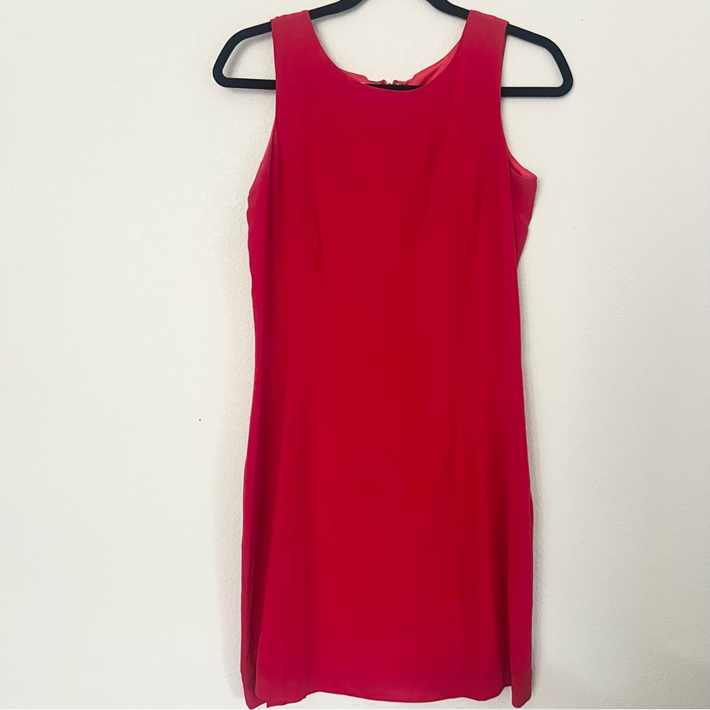 Hugo Buscati Shift Dress Women 6 Red 100% Silk Lined Zip 90s VTG Cocktail
